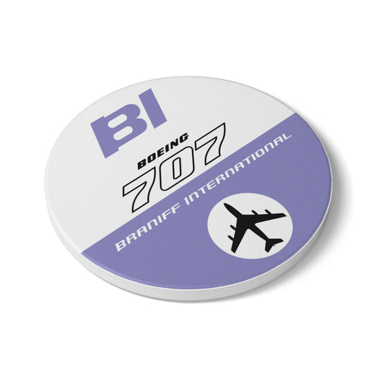 Braniff Ceramic Coaster with Cork Backing EOTPP Boeing 707 1966 Periwinkle Blue Lavender