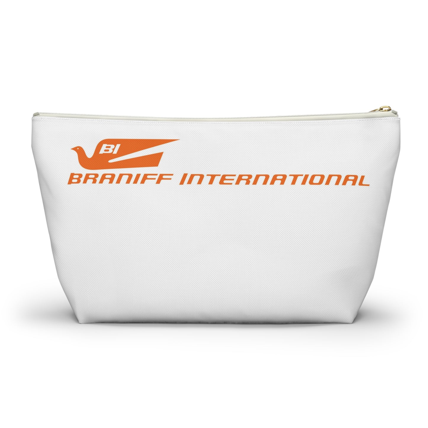 Braniff Inflight Accessory Toiletry Makeup Travel Pouch with T-bottom Bluebird of Happiness Orange