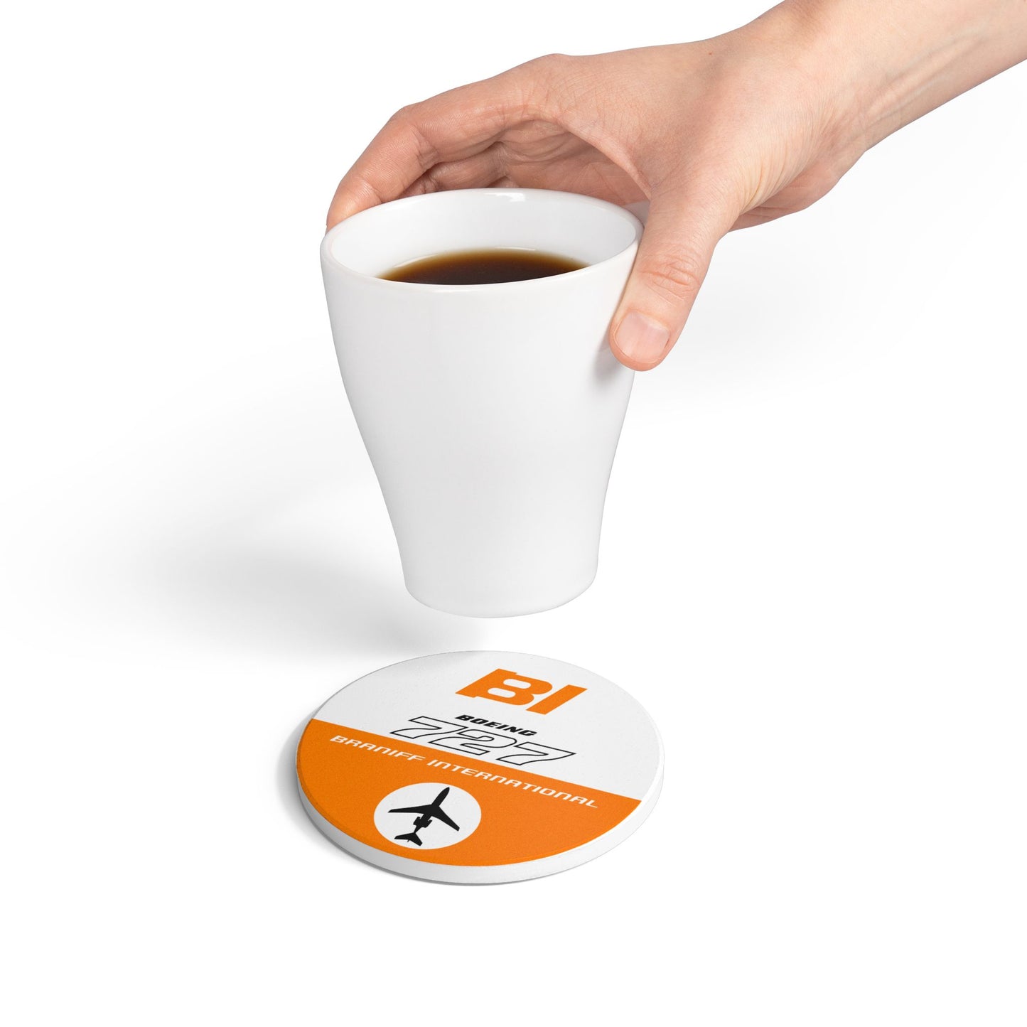 Braniff Ceramic Coaster with Cork Backing EOTPP Boeing 727 1966 Orange