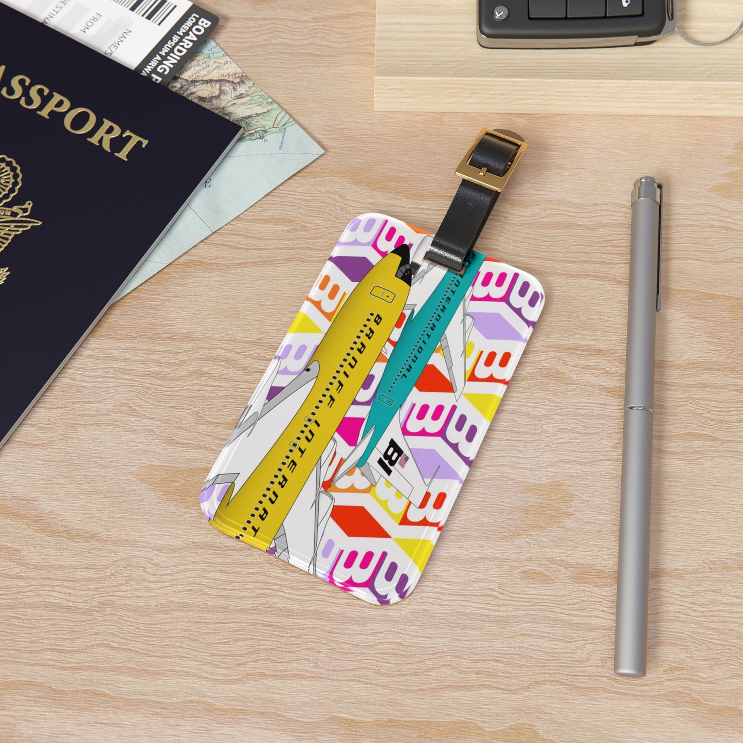 Luggage Tag Personalized Braniff EOTPP End of the Plain Plane Boeing 707 Super Jet with BI Wolf Gordon Logo 1966