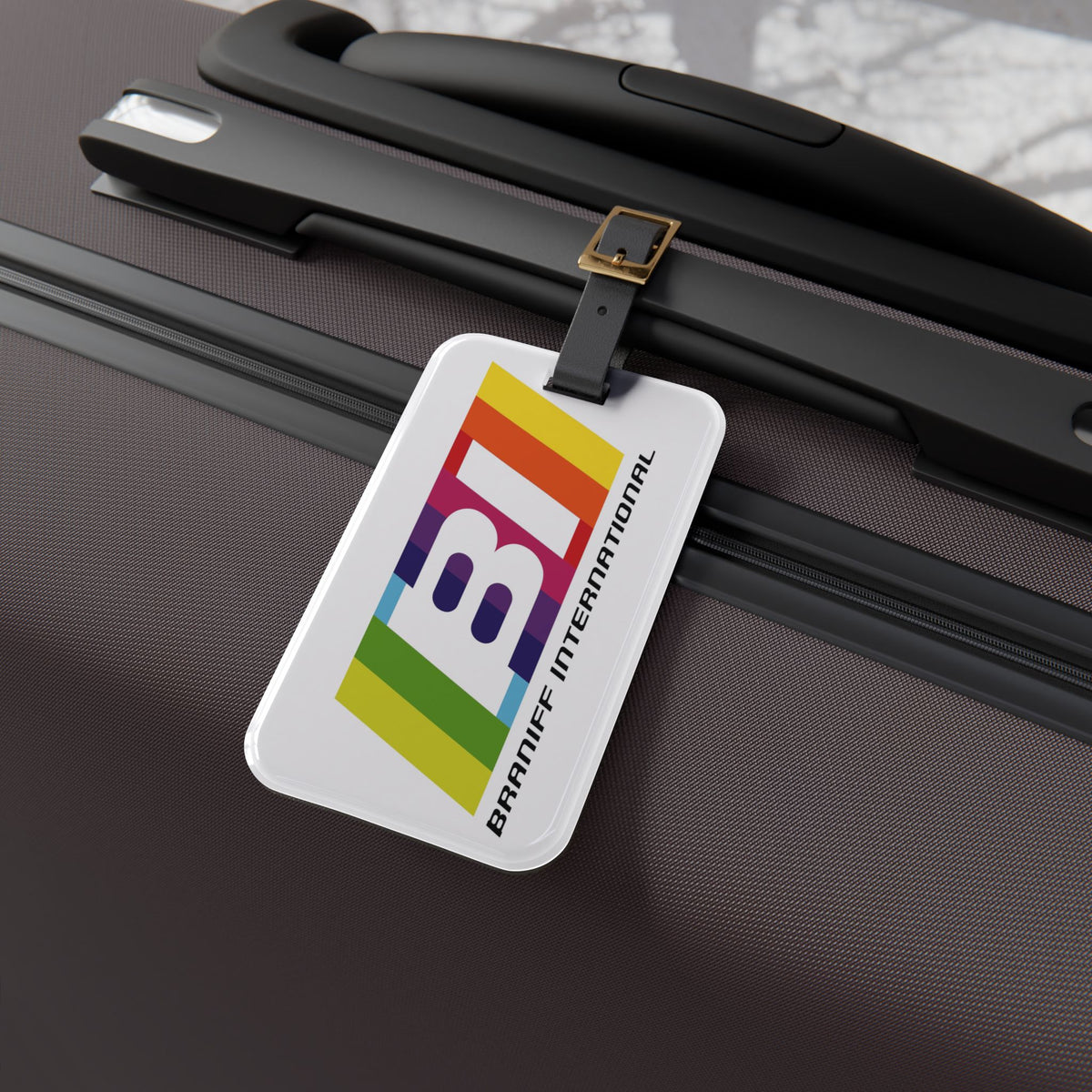 Copy of Luggage Tag Personalized BIuebird Braniff Alexander Girard Design BI Script Blue Black