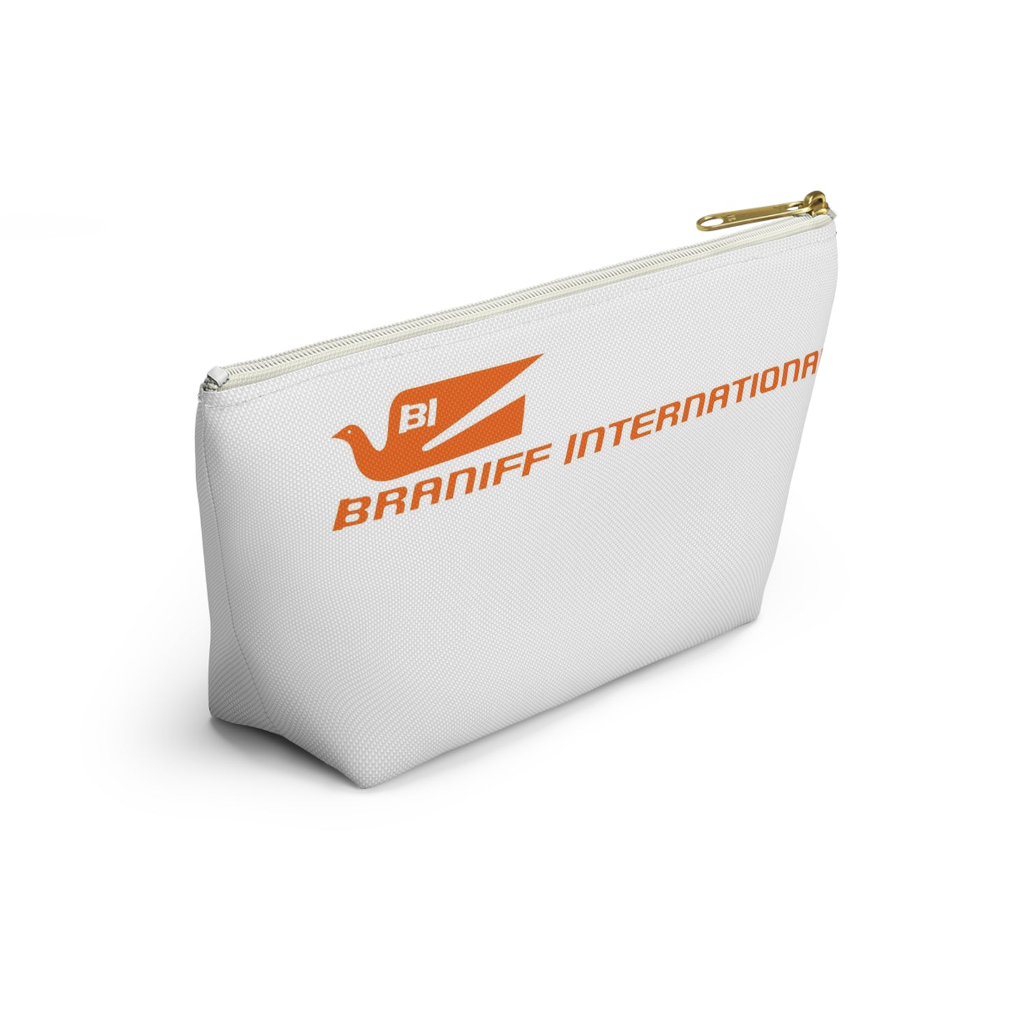 Braniff Inflight Accessory Toiletry Makeup Travel Pouch with T-bottom Bluebird of Happiness Orange