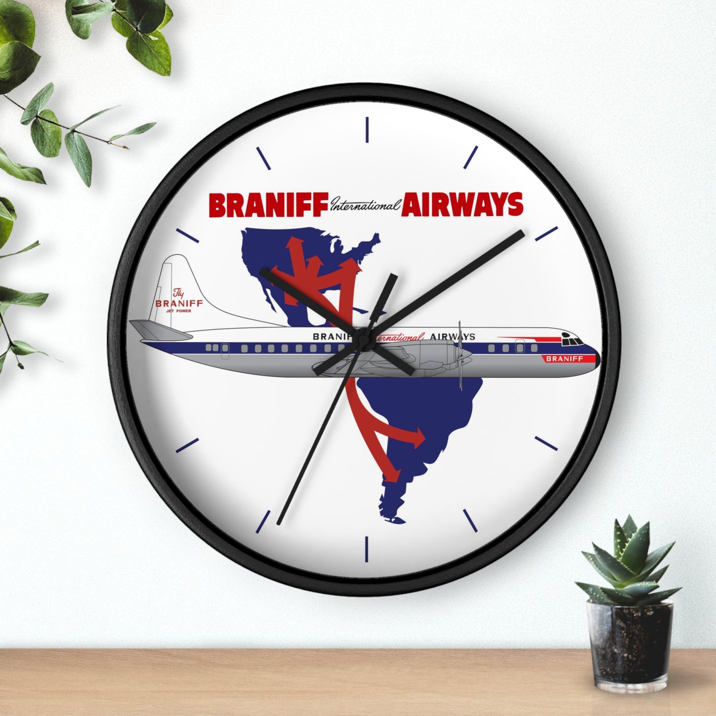 Wall Clock Braniff Lockheed L-188 Electra Jet with Route Map