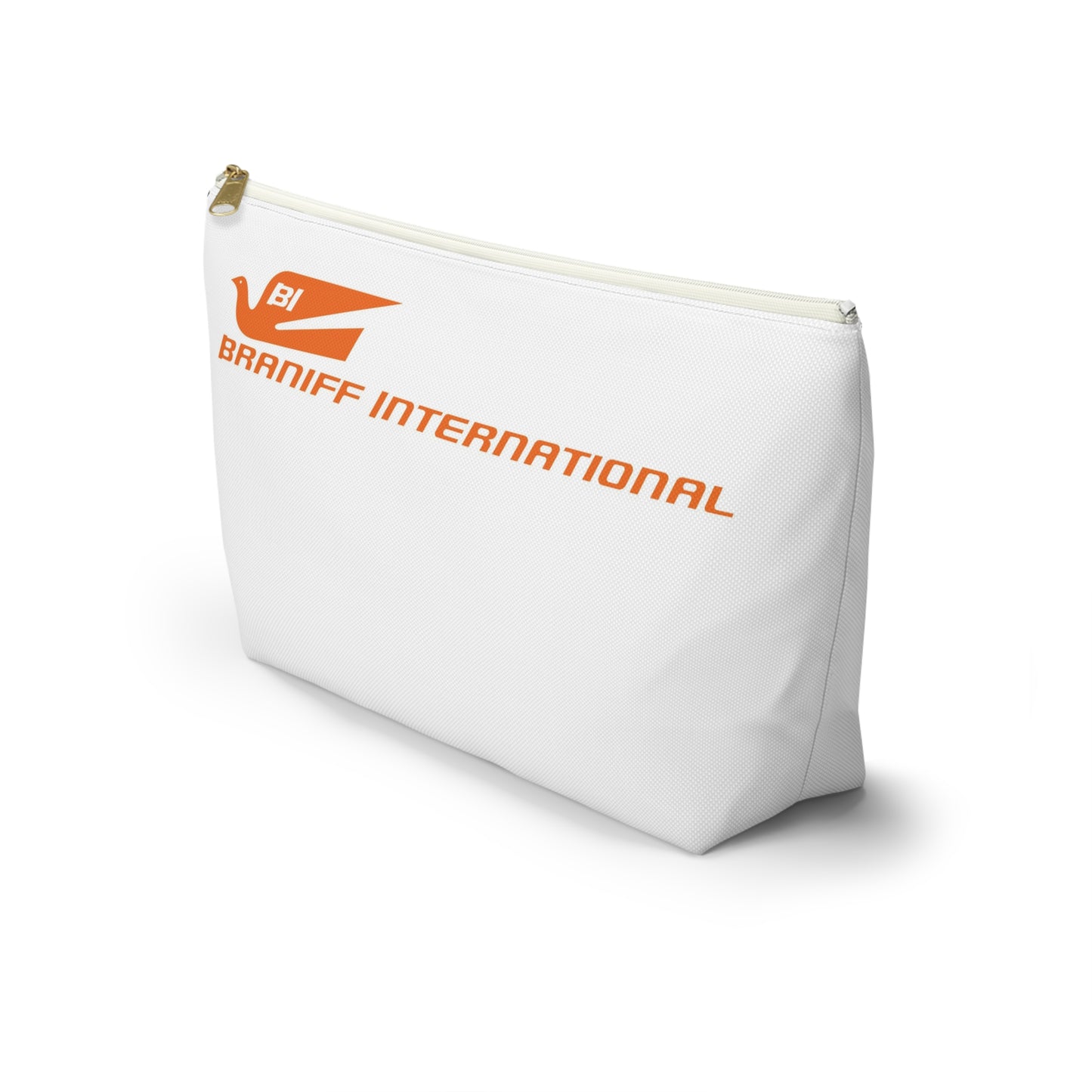 Braniff Inflight Accessory Toiletry Makeup Travel Pouch with T-bottom Bluebird of Happiness Orange