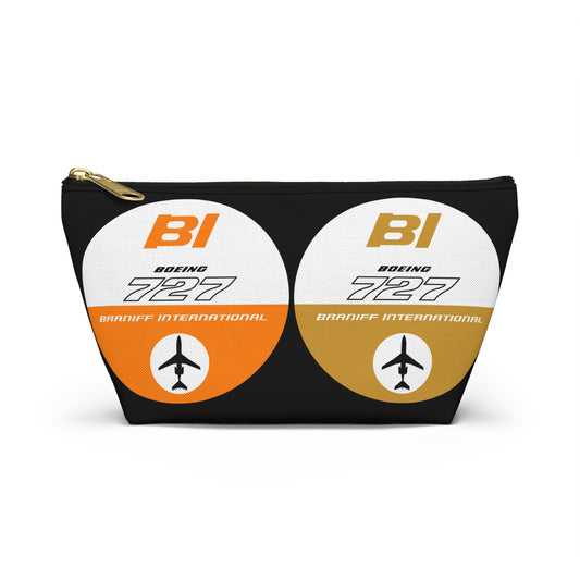Braniff Inflight Accessory Toiletry Makeup Travel Pouch with T-bottom Braniff Boeing 727-100 Circle Logo Multi Color 1965