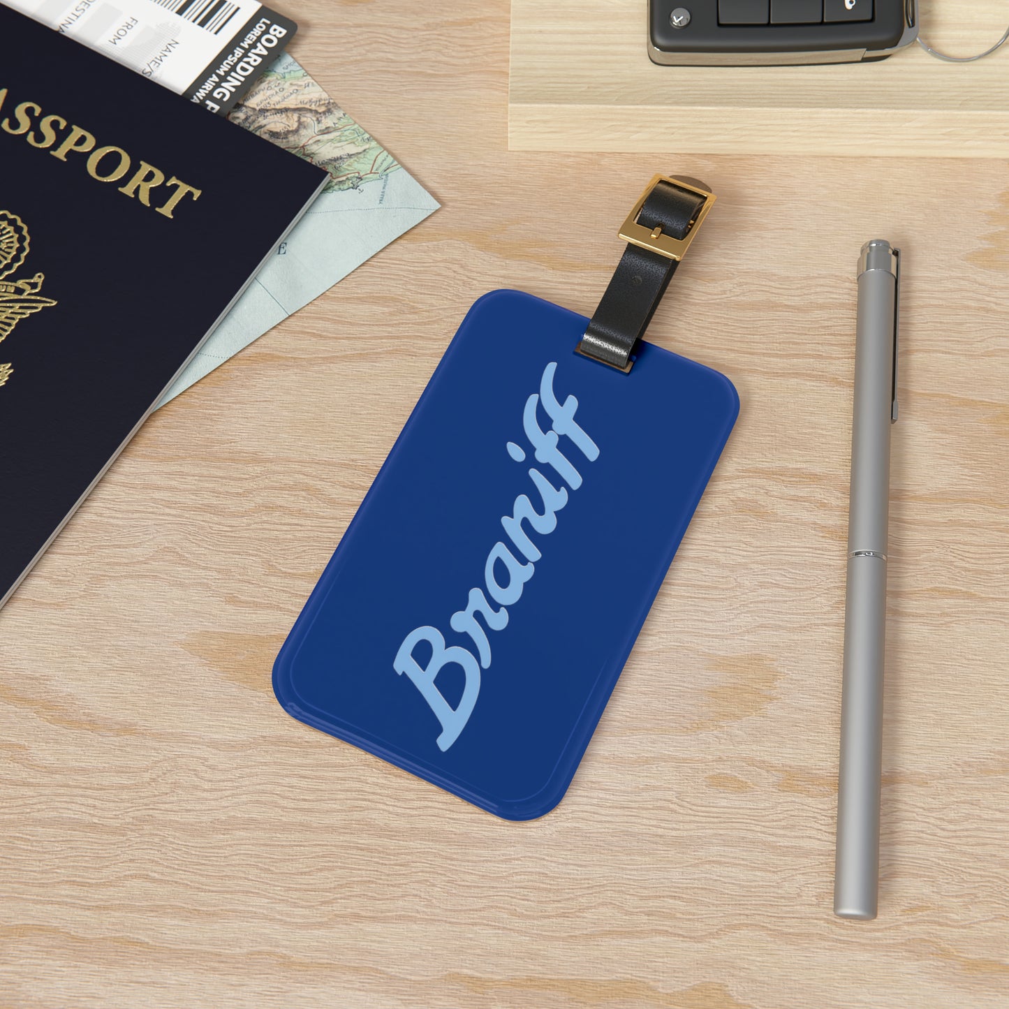 Luggage Tag Personalized Original Braniff Ultra Mercury Blue 1978