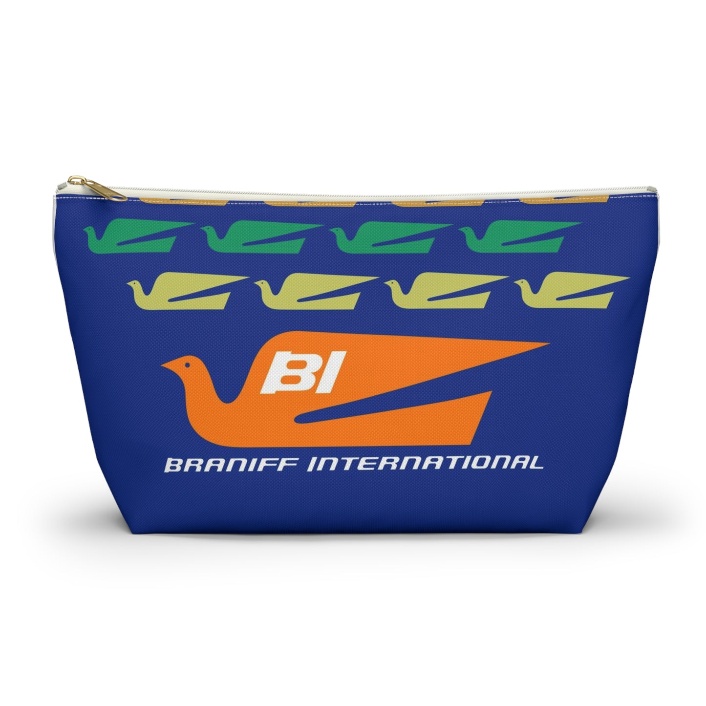 Braniff Inflight Accessory Toiletry Makeup Travel Pouch with T-bottom Bluebird of Happiness Flock Dark Blue