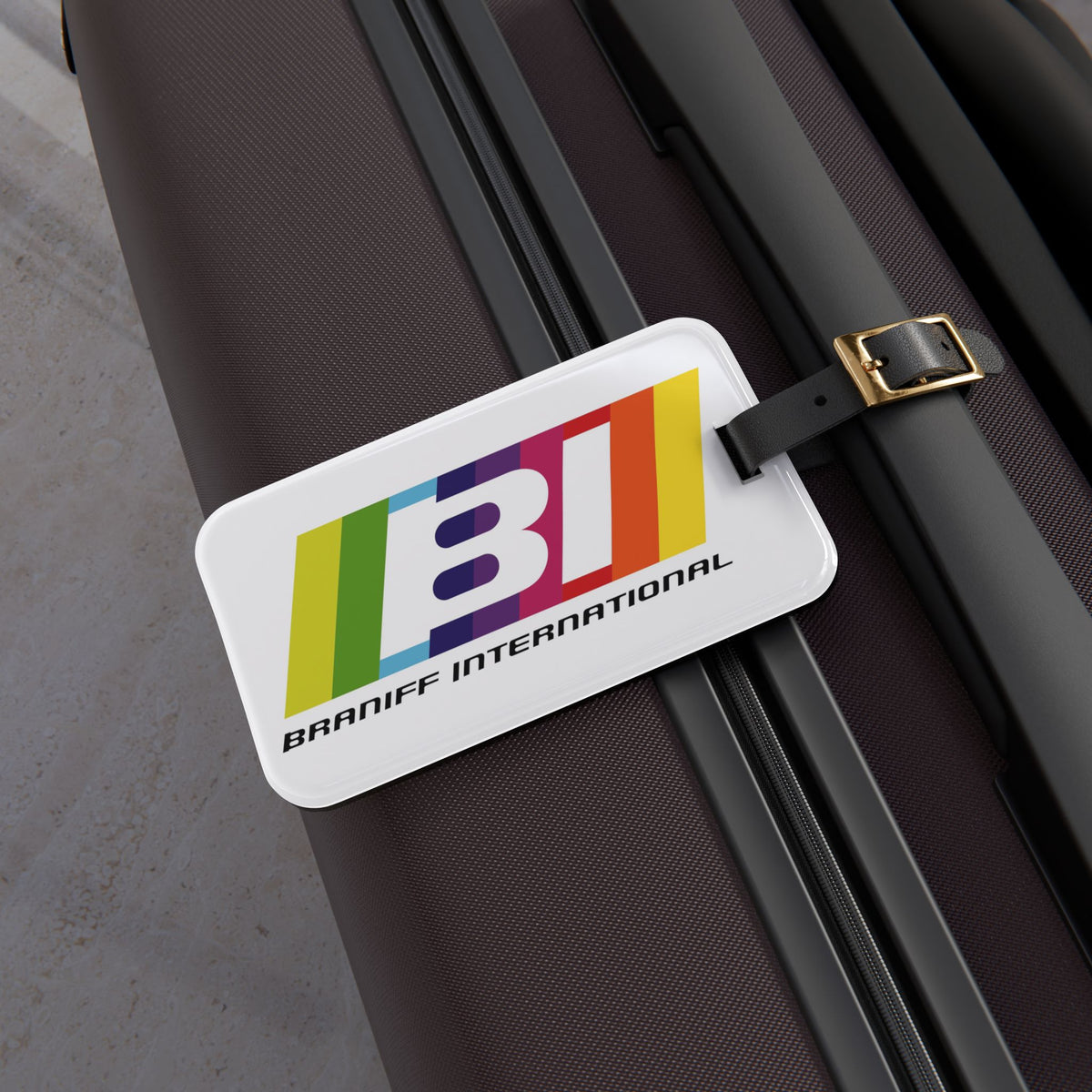 Copy of Luggage Tag Personalized BIuebird Braniff Alexander Girard Design BI Script Blue Black