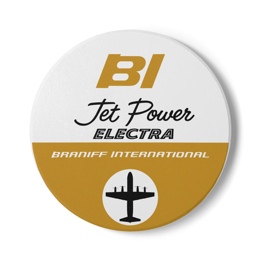 Braniff Ceramic Coaster with Cork Backing EOTPP Lockheed L-188 Electra 1965 Ochre