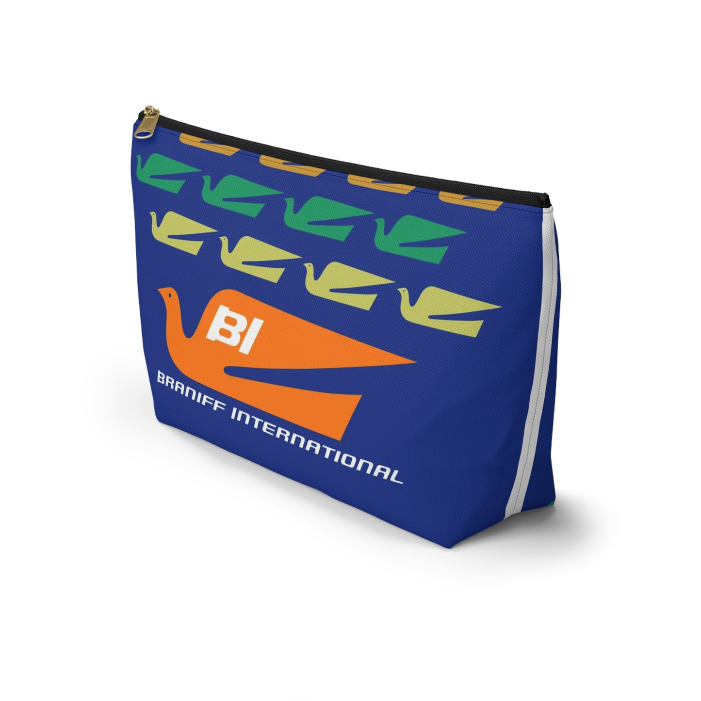 Braniff Inflight Accessory Toiletry Makeup Travel Pouch with T-bottom Bluebird of Happiness Flock Dark Blue