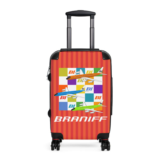 Braniff Ultra Space Jet Luggage Suitcase McDonnell Douglas DC-8-62 Jets Solid Color Scheme Alexander Girard Braniff Two Stripe