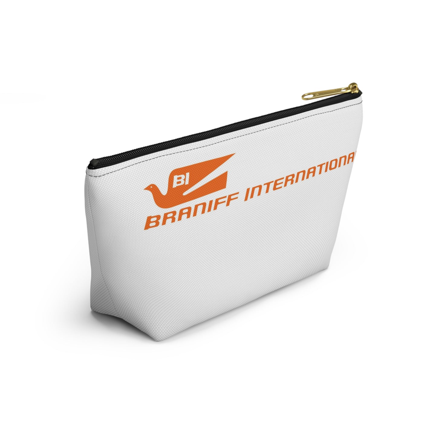 Braniff Inflight Accessory Toiletry Makeup Travel Pouch with T-bottom Bluebird of Happiness Orange