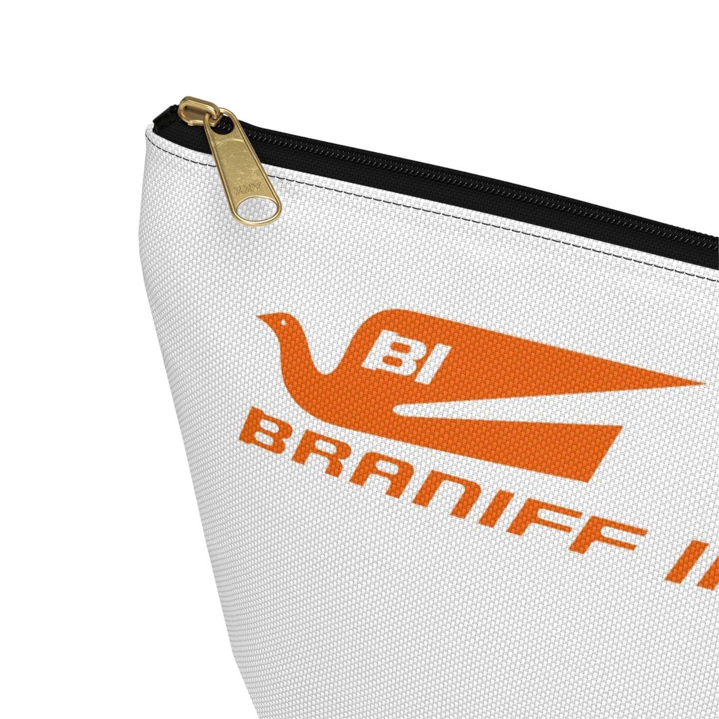 Braniff Inflight Accessory Toiletry Makeup Travel Pouch with T-bottom Bluebird of Happiness Orange