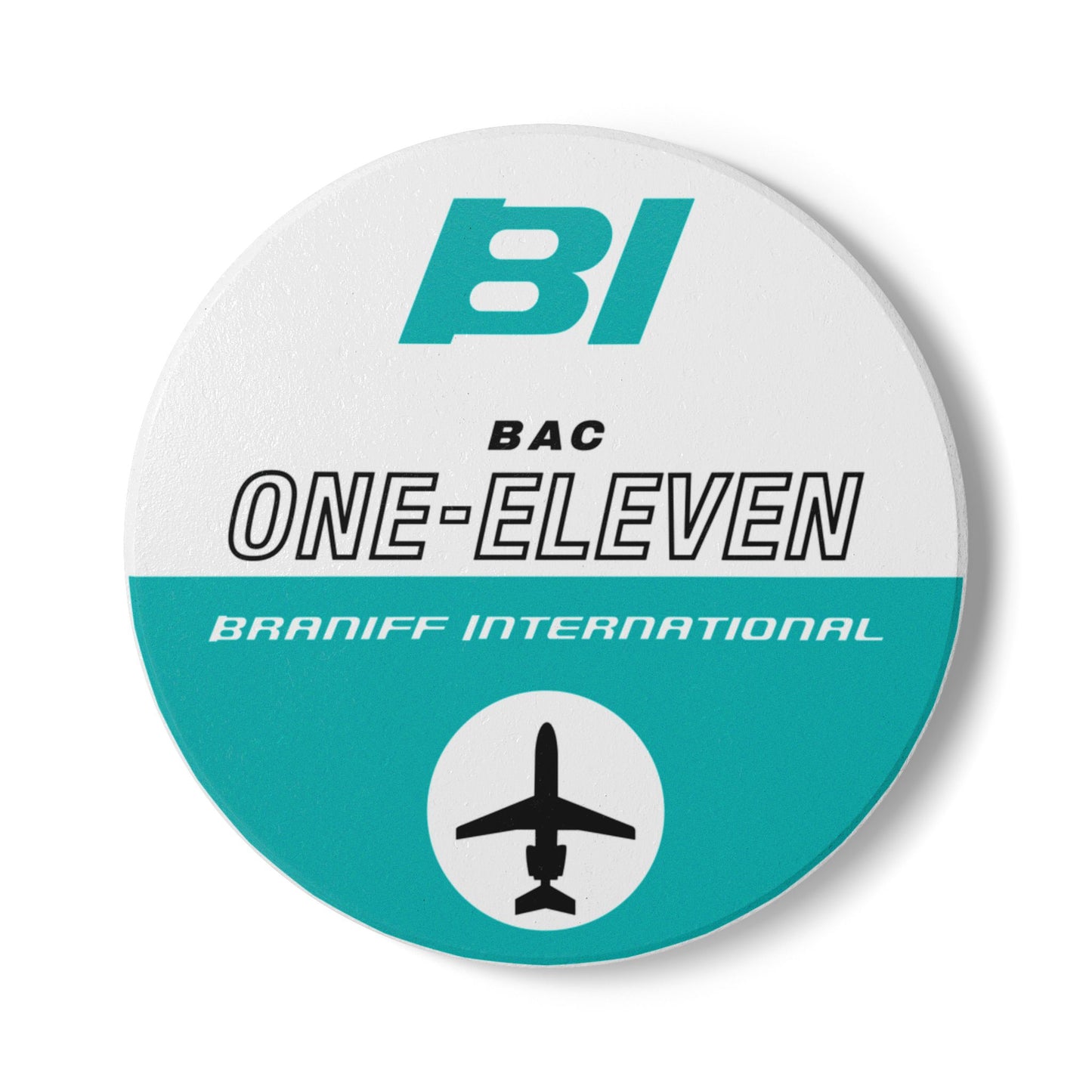 Braniff Ceramic Coaster with Cork Backing EOTPP BAC One-11 1965 Turquoise