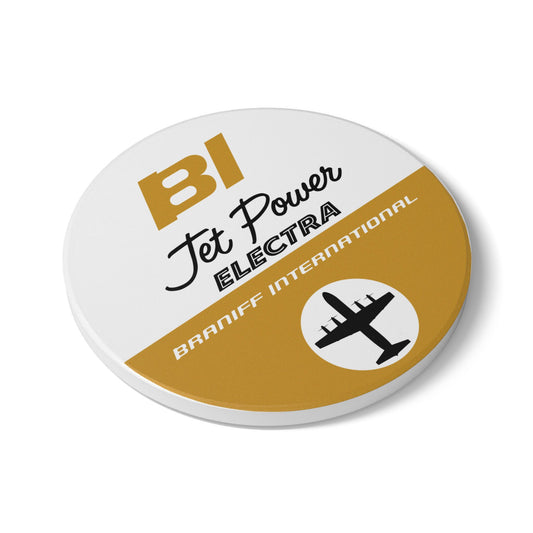 Braniff Ceramic Coaster with Cork Backing EOTPP Lockheed L-188 Electra 1965 Ochre