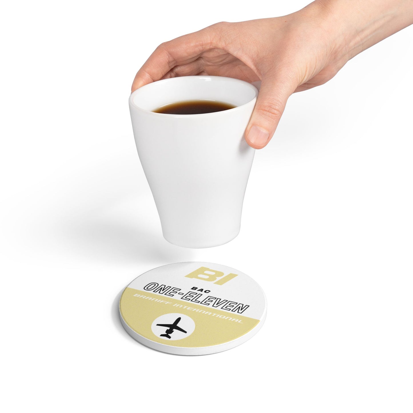 Braniff Ceramic Coaster with Cork Backing EOTPP BAC One-11 1965 Beige