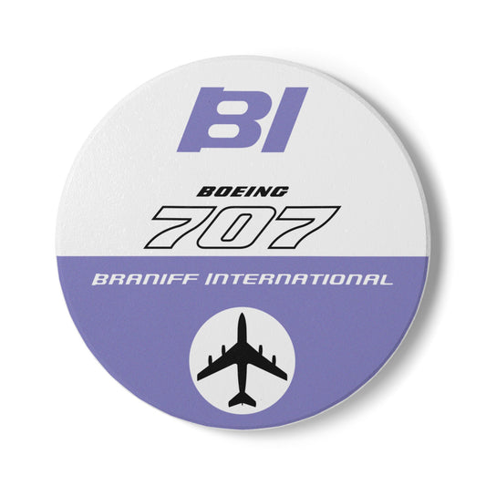 Braniff Ceramic Coaster with Cork Backing EOTPP Boeing 707 1966 Periwinkle Blue Lavender