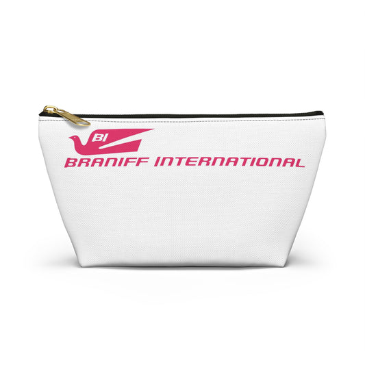 Braniff Inflight Accessory Toiletry Makeup Travel Pouch with T-bottom Bluebird of Happiness Pink