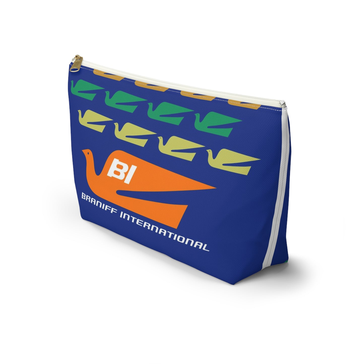 Braniff Inflight Accessory Toiletry Makeup Travel Pouch with T-bottom Bluebird of Happiness Flock Dark Blue