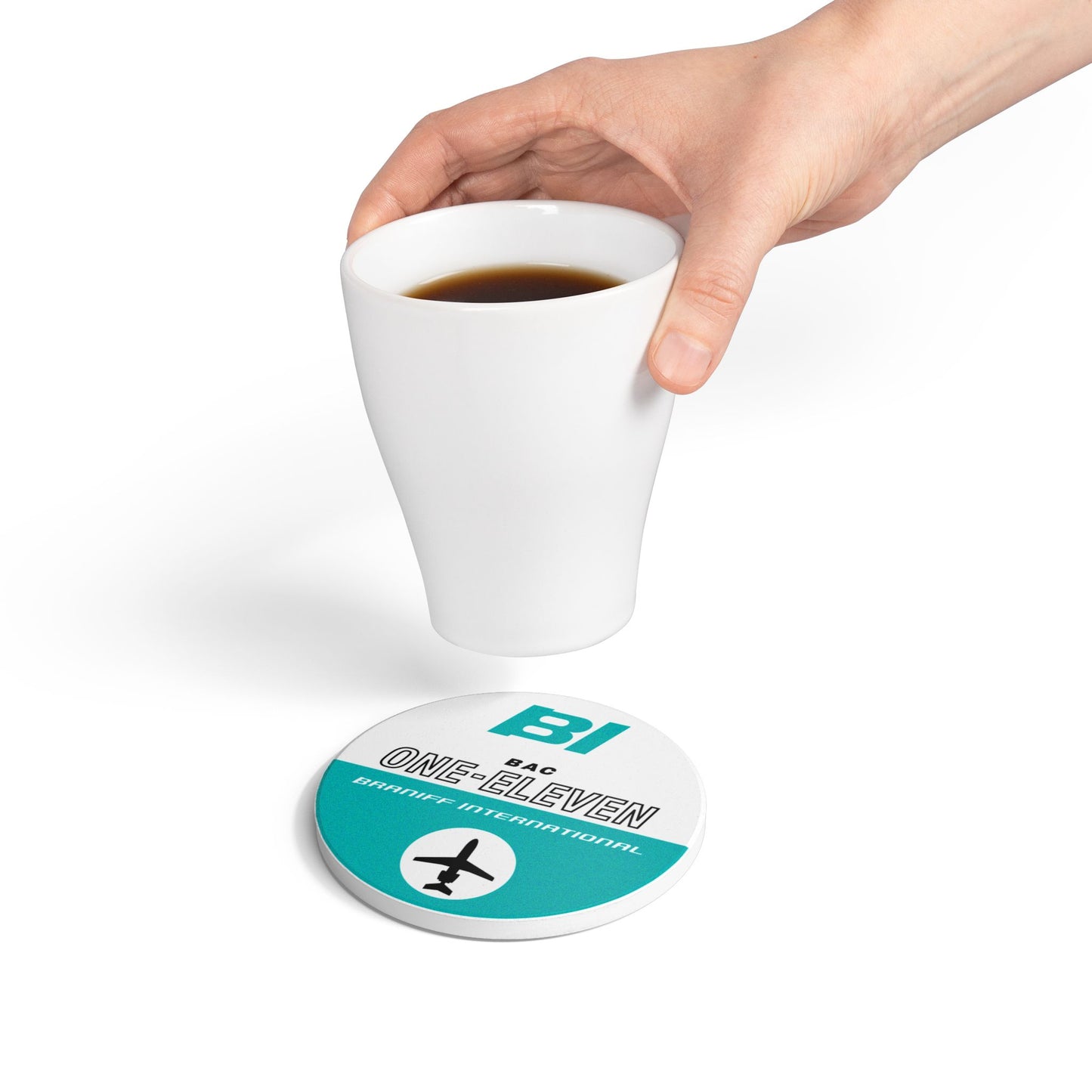 Braniff Ceramic Coaster with Cork Backing EOTPP BAC One-11 1965 Turquoise