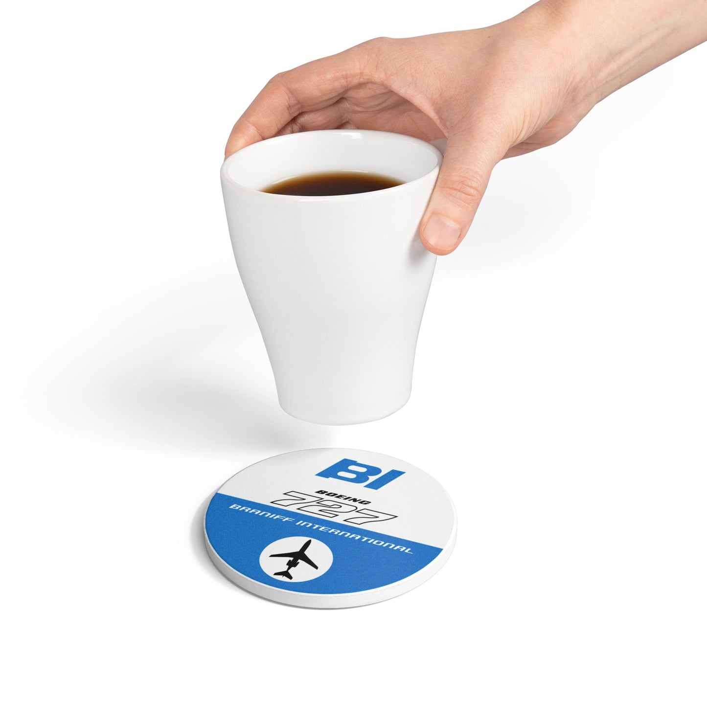 Braniff Ceramic Coaster with Cork Backing EOTPP Boeing 727 1966 Blue