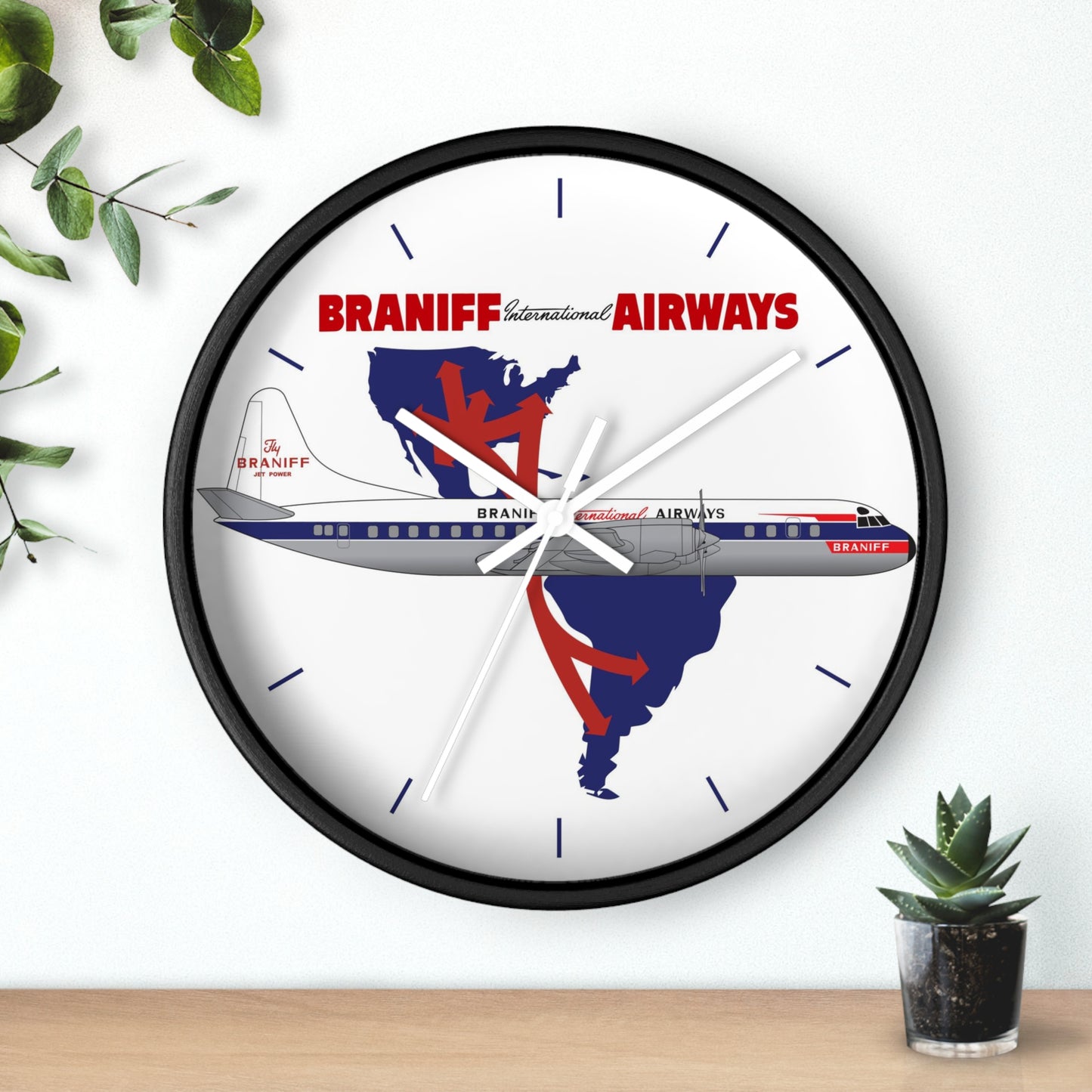 Wall Clock Braniff Lockheed L-188 Electra Jet with Route Map
