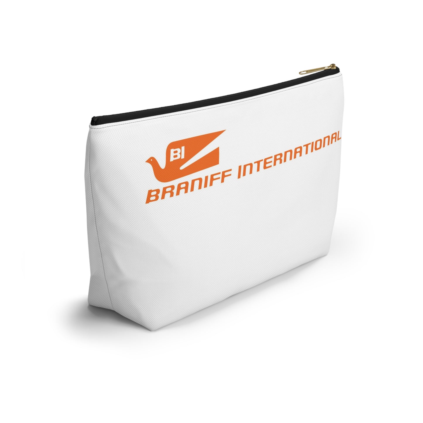 Braniff Inflight Accessory Toiletry Makeup Travel Pouch with T-bottom Bluebird of Happiness Orange