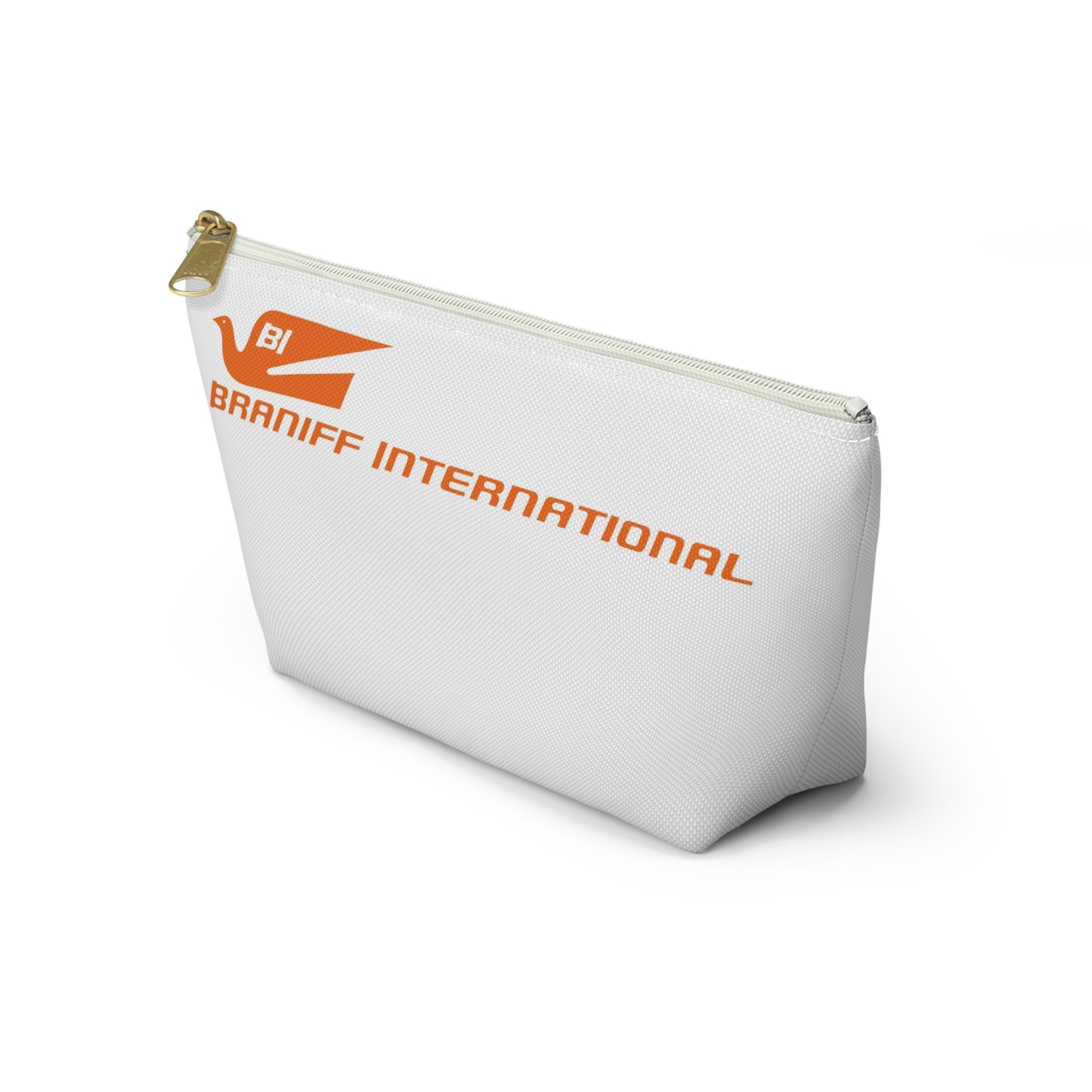 Braniff Inflight Accessory Toiletry Makeup Travel Pouch with T-bottom Bluebird of Happiness Orange