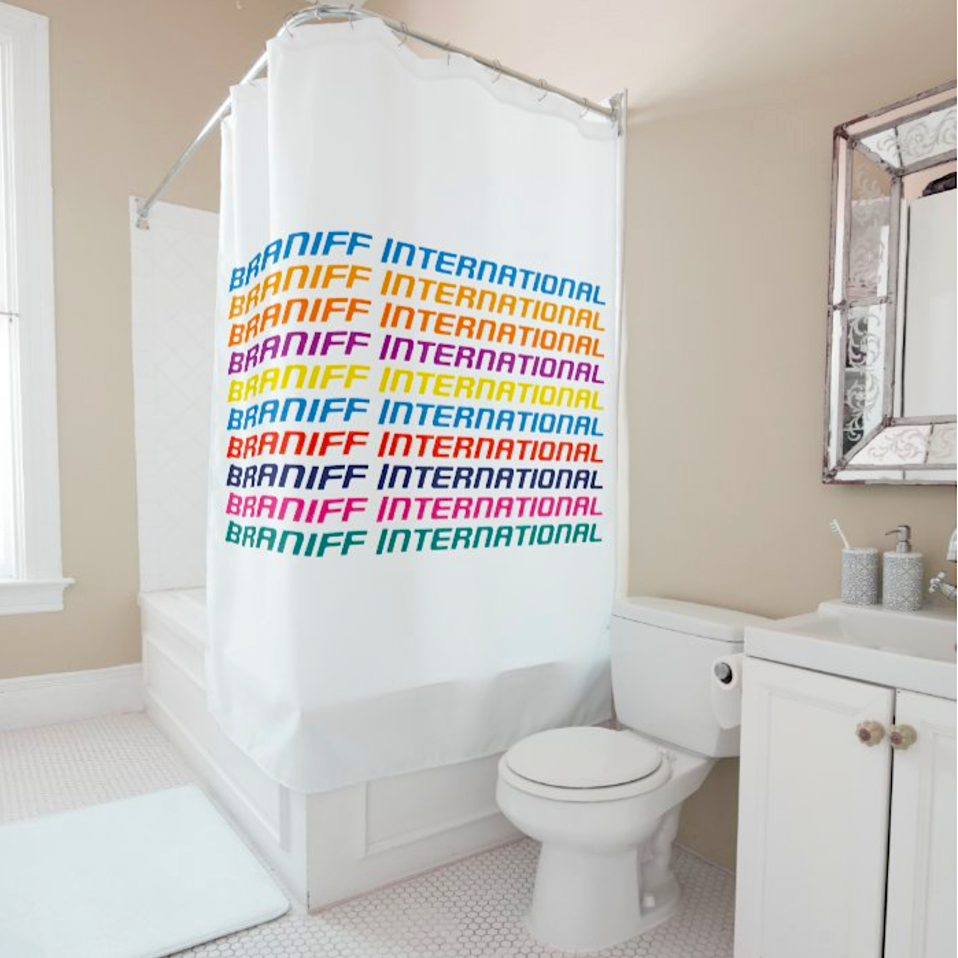Shower Curtain Braniff Alexander Girard Sky Font