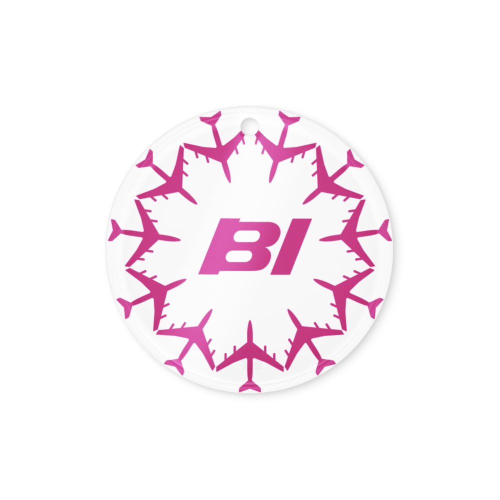 Ceramic Christmas Ornament Braniff Boeing 707 Jets in a Circle Pink
