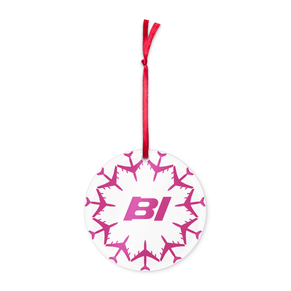 Ceramic Christmas Ornament Braniff Boeing 707 Jets in a Circle Pink