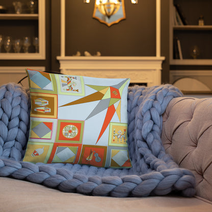 Pillow or Lumbar Bar Pillow Braniff Pucci Design Compass 1965 Gemini IV Collection Orange Blue