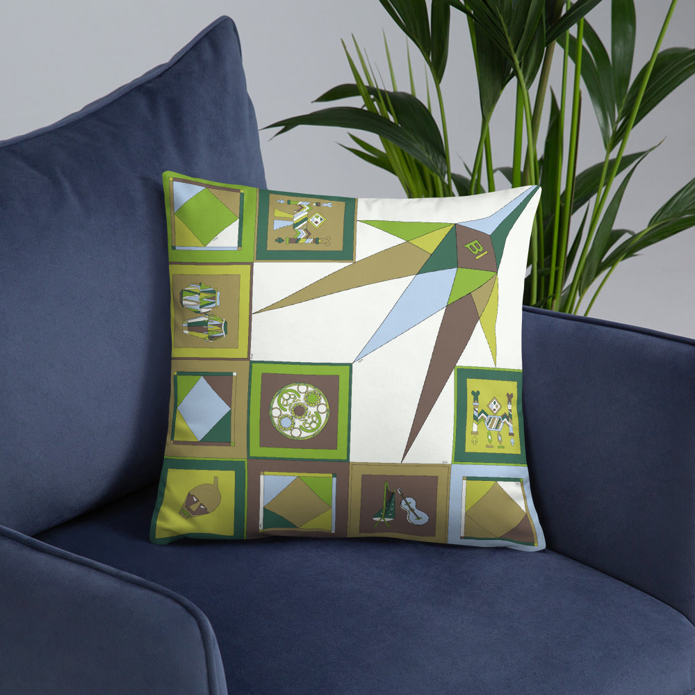 Pillow or Lumbar Bar Pillow Braniff Pucci Design Compass 1965 Gemini IV Collection Green Blue