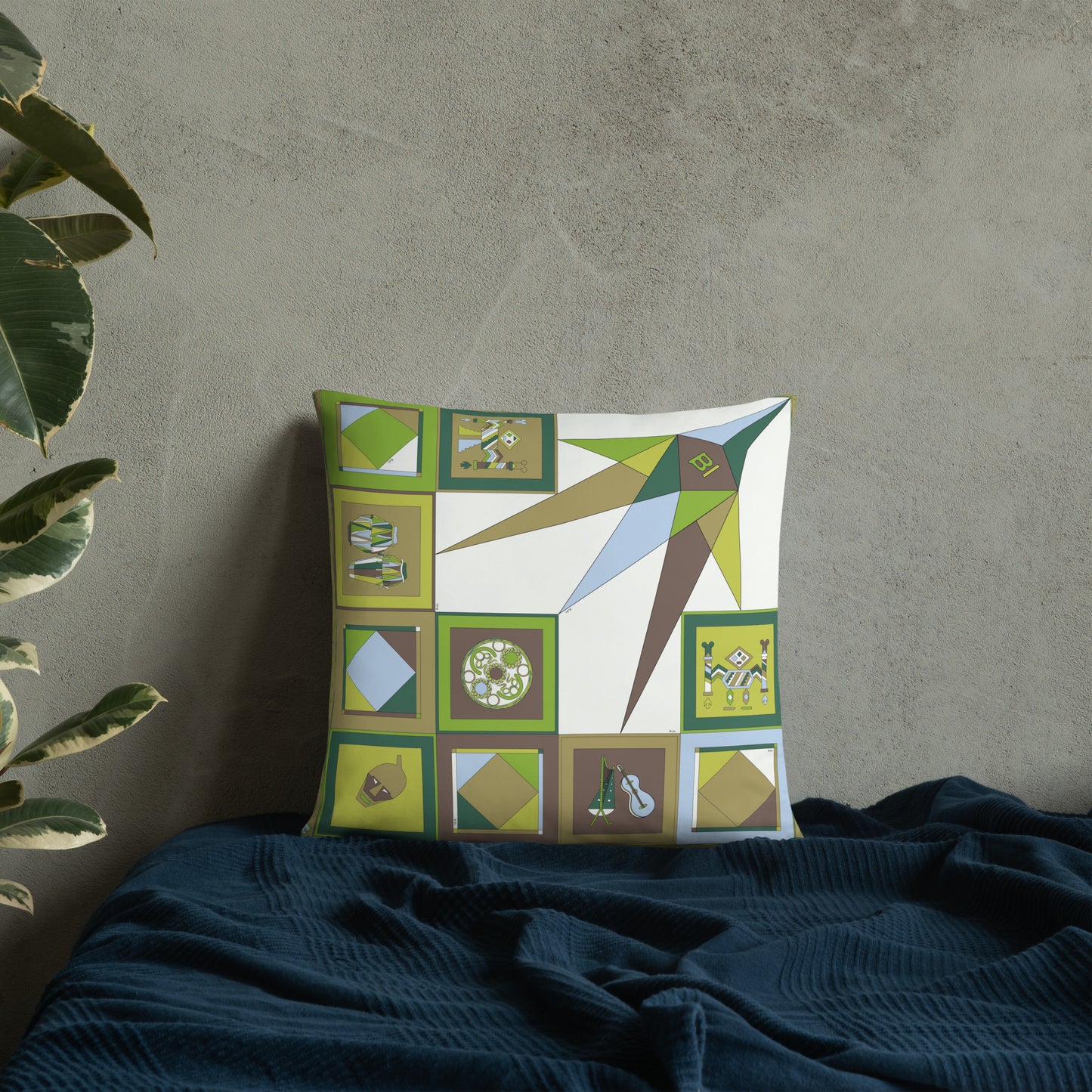 Pillow or Lumbar Bar Pillow Braniff Pucci Design Compass 1965 Gemini IV Collection Green Blue