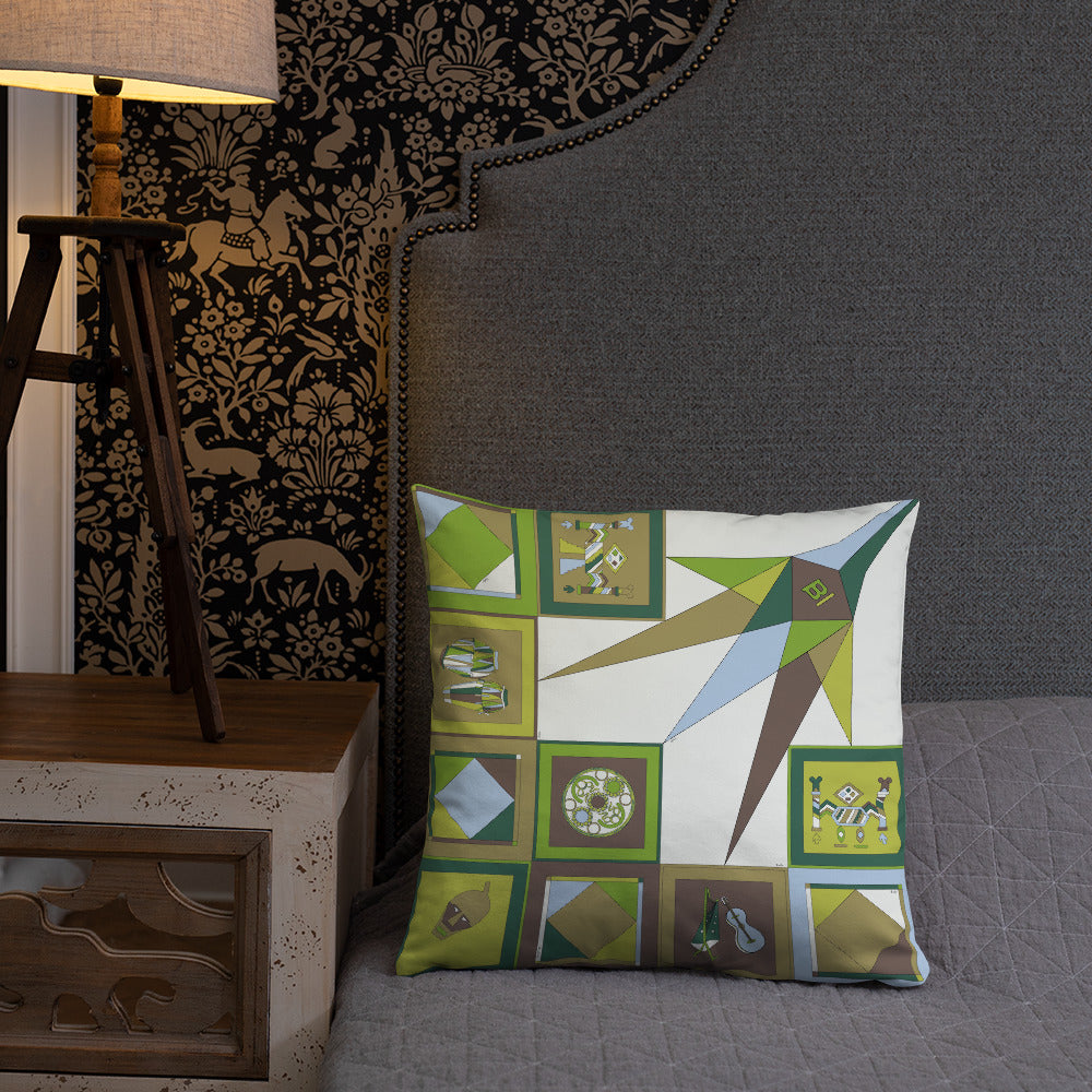 Pillow or Lumbar Bar Pillow Braniff Pucci Design Compass 1965 Gemini IV Collection Green Blue