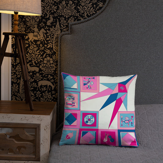 Pillow or Lumbar Bar Pillow Braniff Pucci Design Compass 1965 Gemini IV Collection Blue Pink