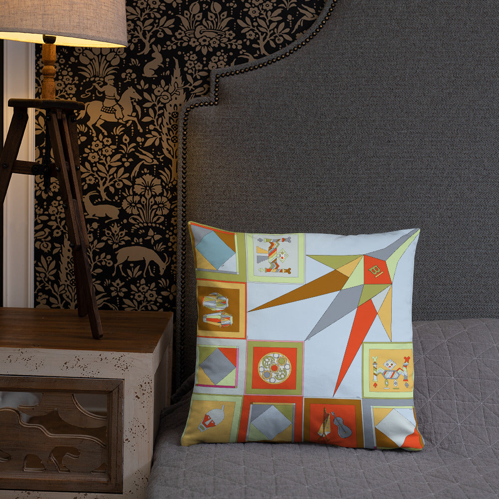 Pillow or Lumbar Bar Pillow Braniff Pucci Design Compass 1965 Gemini IV Collection Orange Blue