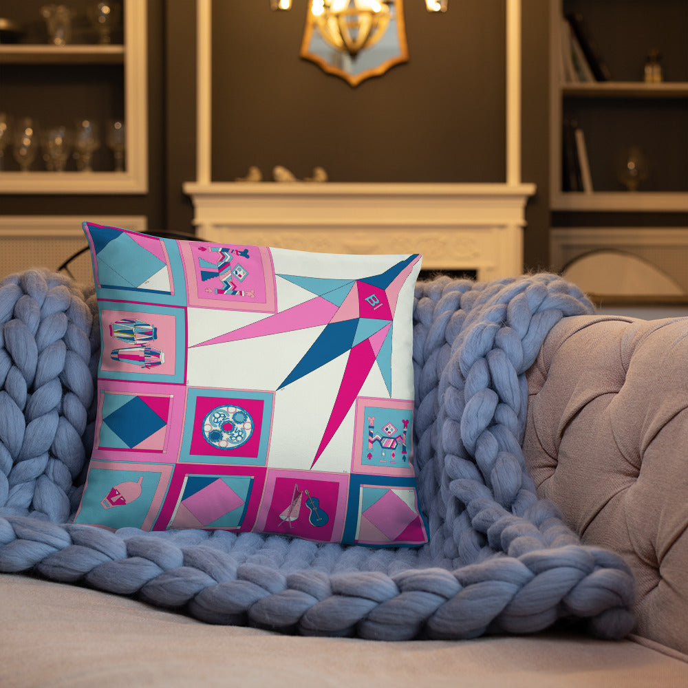 Pillow or Lumbar Bar Pillow Braniff Pucci Design Compass 1965 Gemini IV Collection Blue Pink