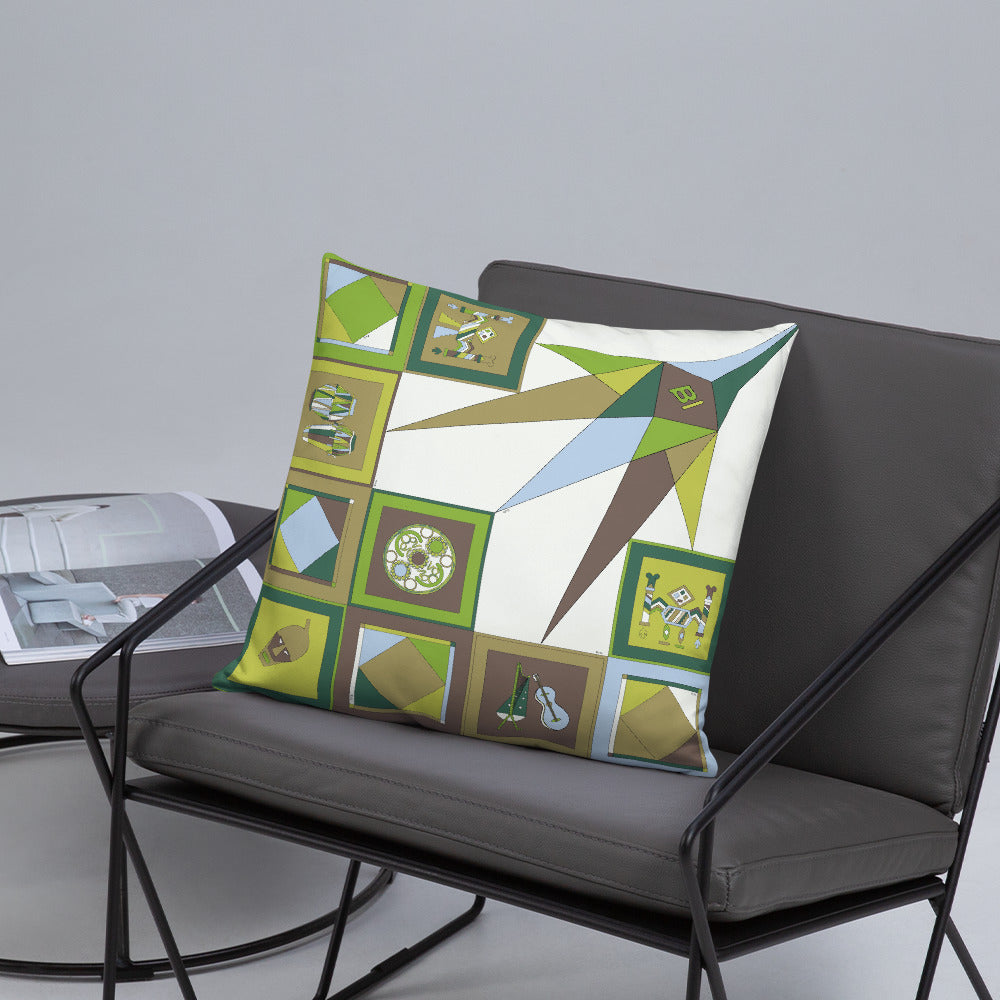 Pillow or Lumbar Bar Pillow Braniff Pucci Design Compass 1965 Gemini IV Collection Green Blue