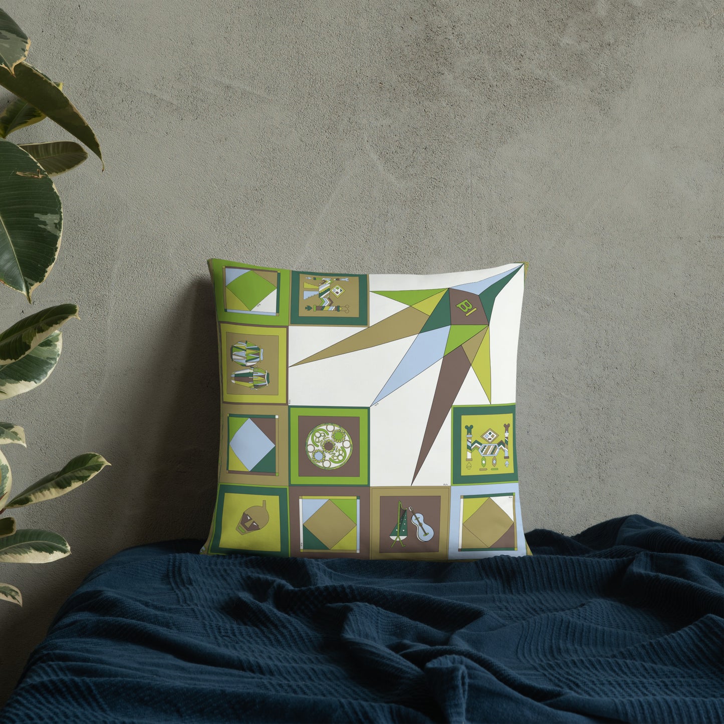 Pillow or Lumbar Bar Pillow Braniff Pucci Design Compass 1965 Gemini IV Collection Green Blue