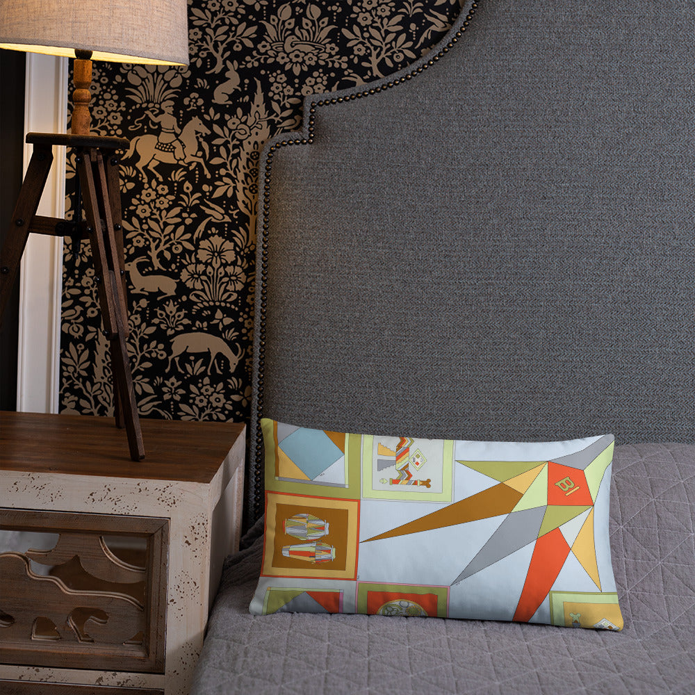 Pillow or Lumbar Bar Pillow Braniff Pucci Design Compass 1965 Gemini IV Collection Orange Blue