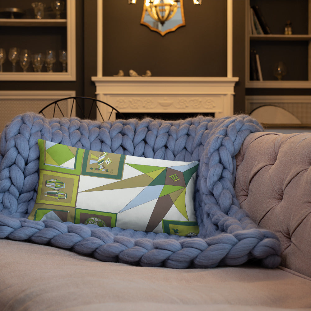 Pillow or Lumbar Bar Pillow Braniff Pucci Design Compass 1965 Gemini IV Collection Green Blue