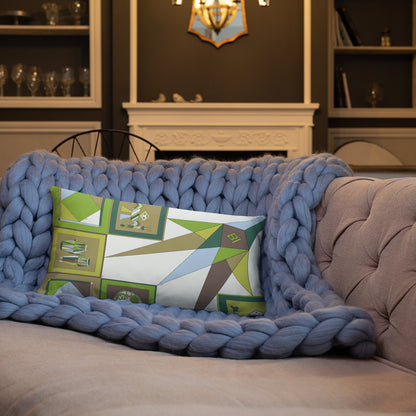 Pillow or Lumbar Bar Pillow Braniff Pucci Design Compass 1965 Gemini IV Collection Green Blue