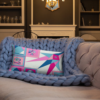 Pillow or Lumbar Bar Pillow Braniff Pucci Design Compass 1965 Gemini IV Collection Blue Pink