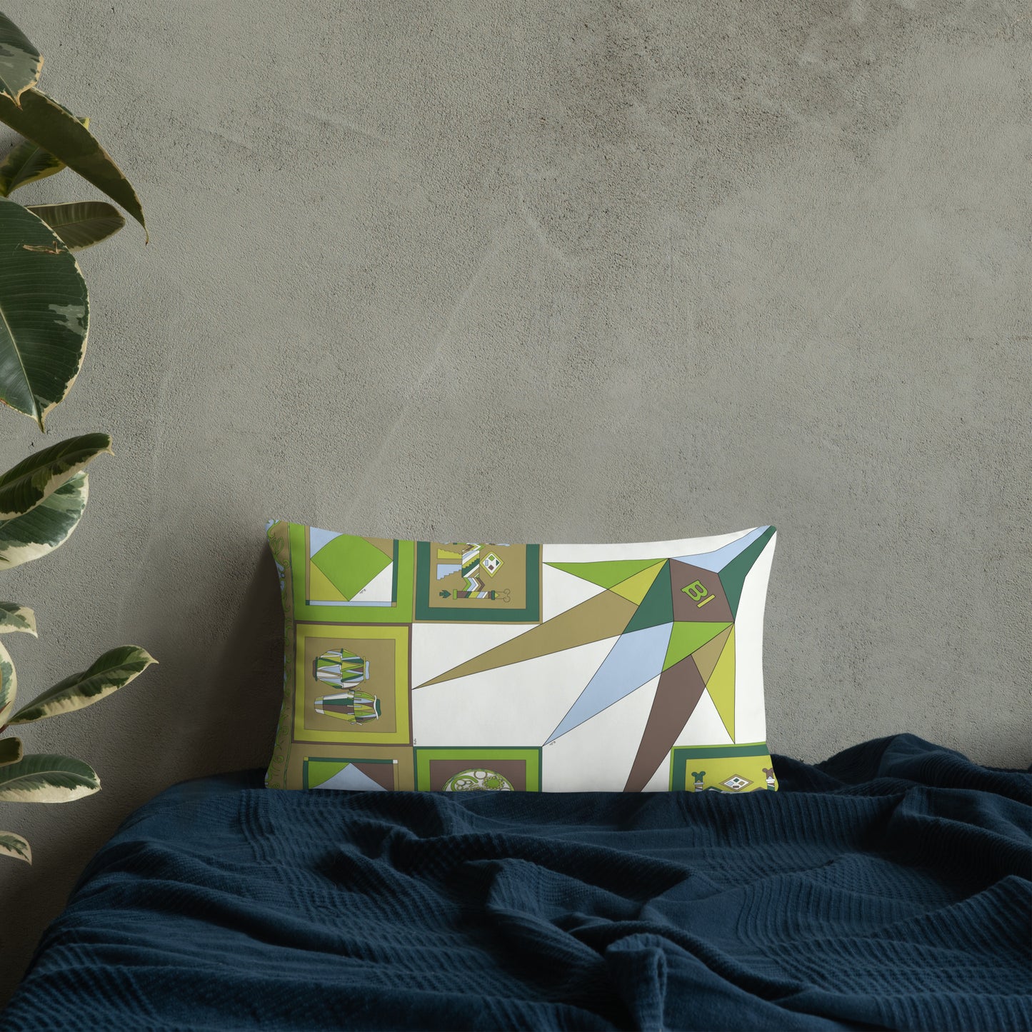 Pillow or Lumbar Bar Pillow Braniff Pucci Design Compass 1965 Gemini IV Collection Green Blue