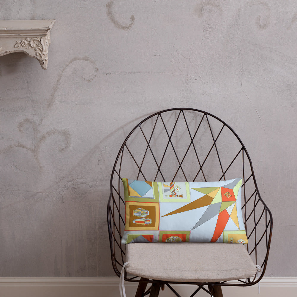 Pillow or Lumbar Bar Pillow Braniff Pucci Design Compass 1965 Gemini IV Collection Orange Blue