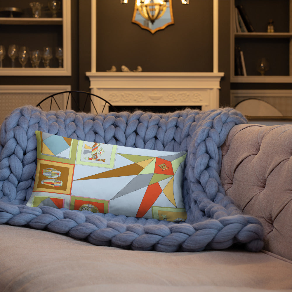 Pillow or Lumbar Bar Pillow Braniff Pucci Design Compass 1965 Gemini IV Collection Orange Blue