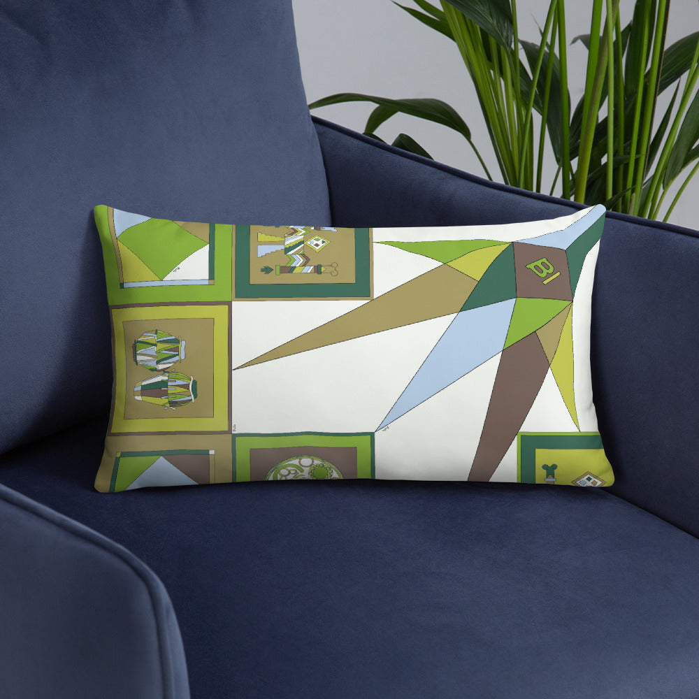 Pillow or Lumbar Bar Pillow Braniff Pucci Design Compass 1965 Gemini IV Collection Green Blue