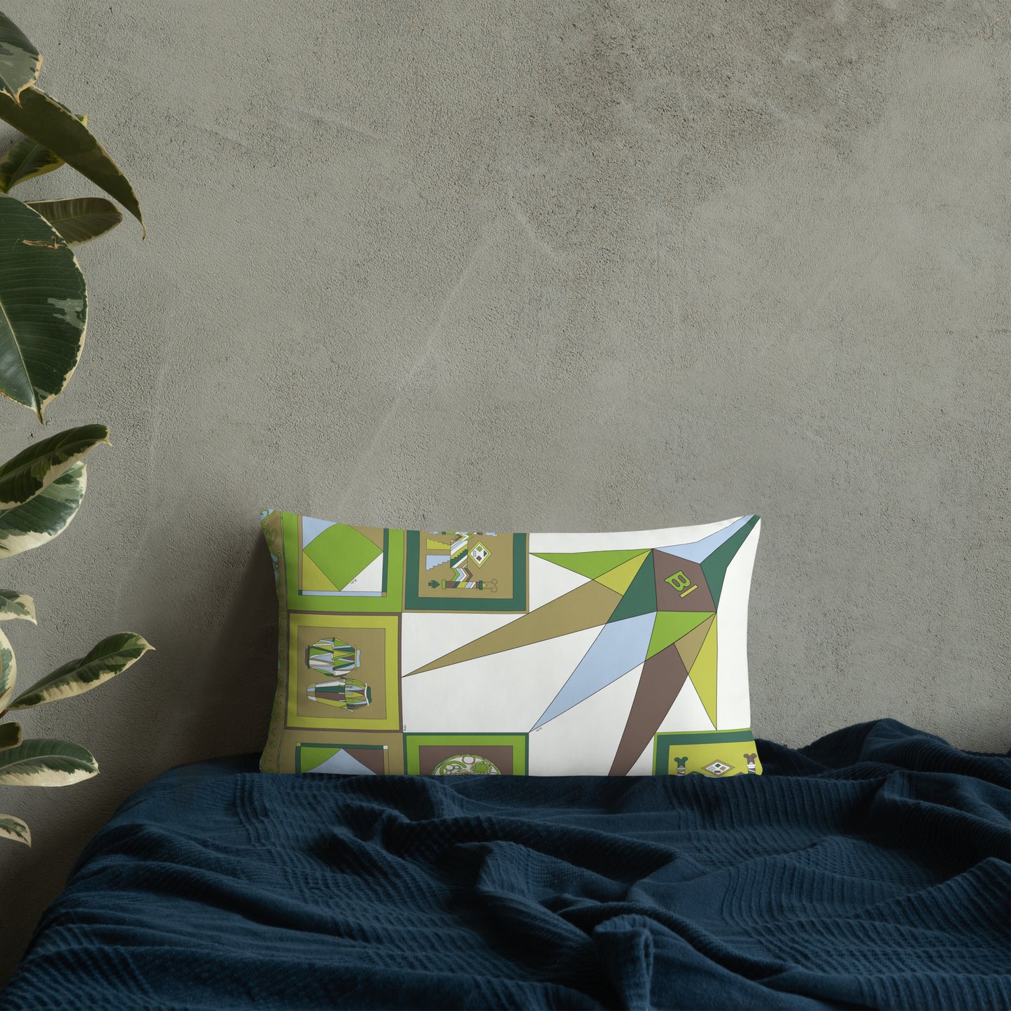 Pillow or Lumbar Bar Pillow Braniff Pucci Design Compass 1965 Gemini IV Collection Green Blue