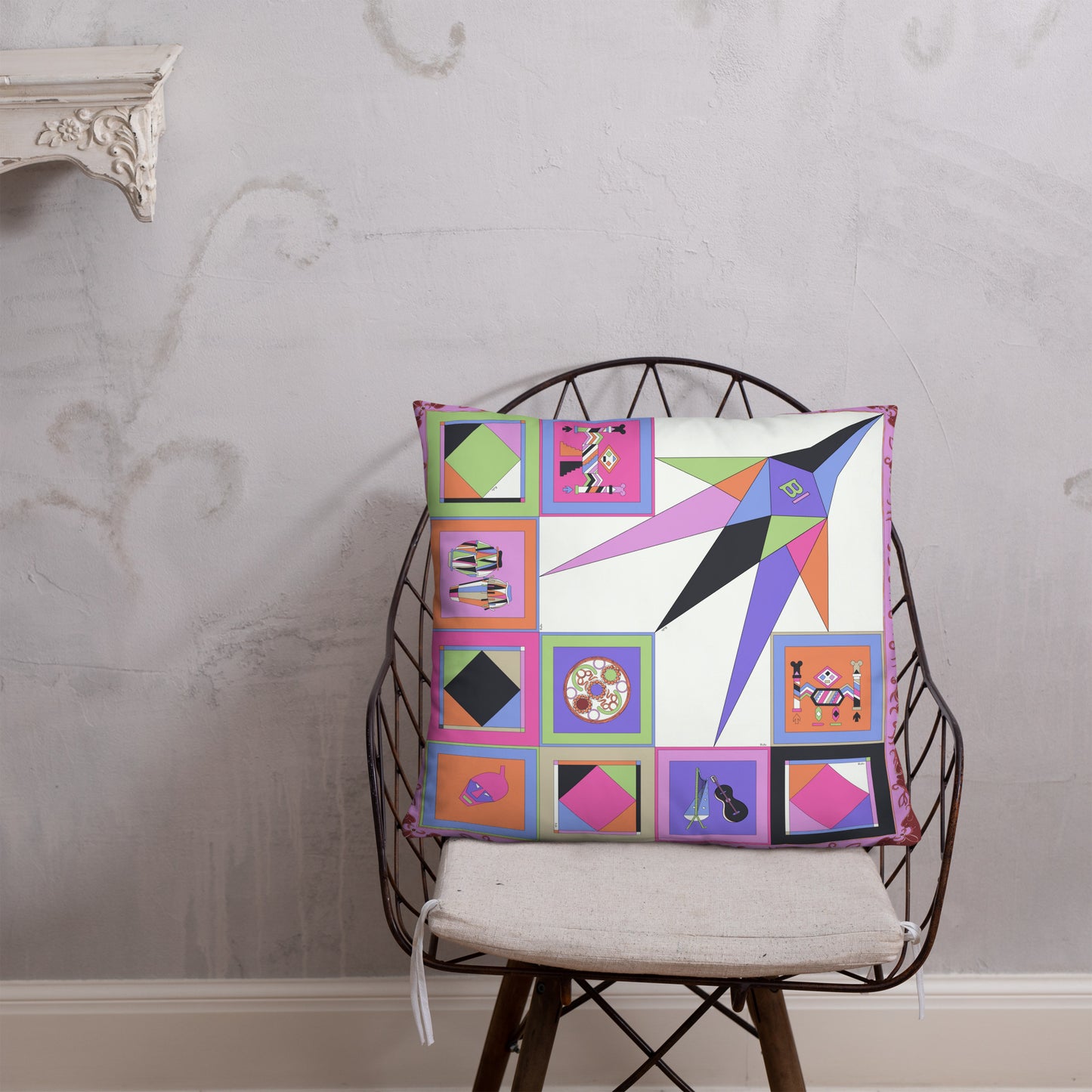 Pillow or Lumbar Bar Pillow Braniff Pucci Design Compass 1965 Gemini IV Collection Pink Purple